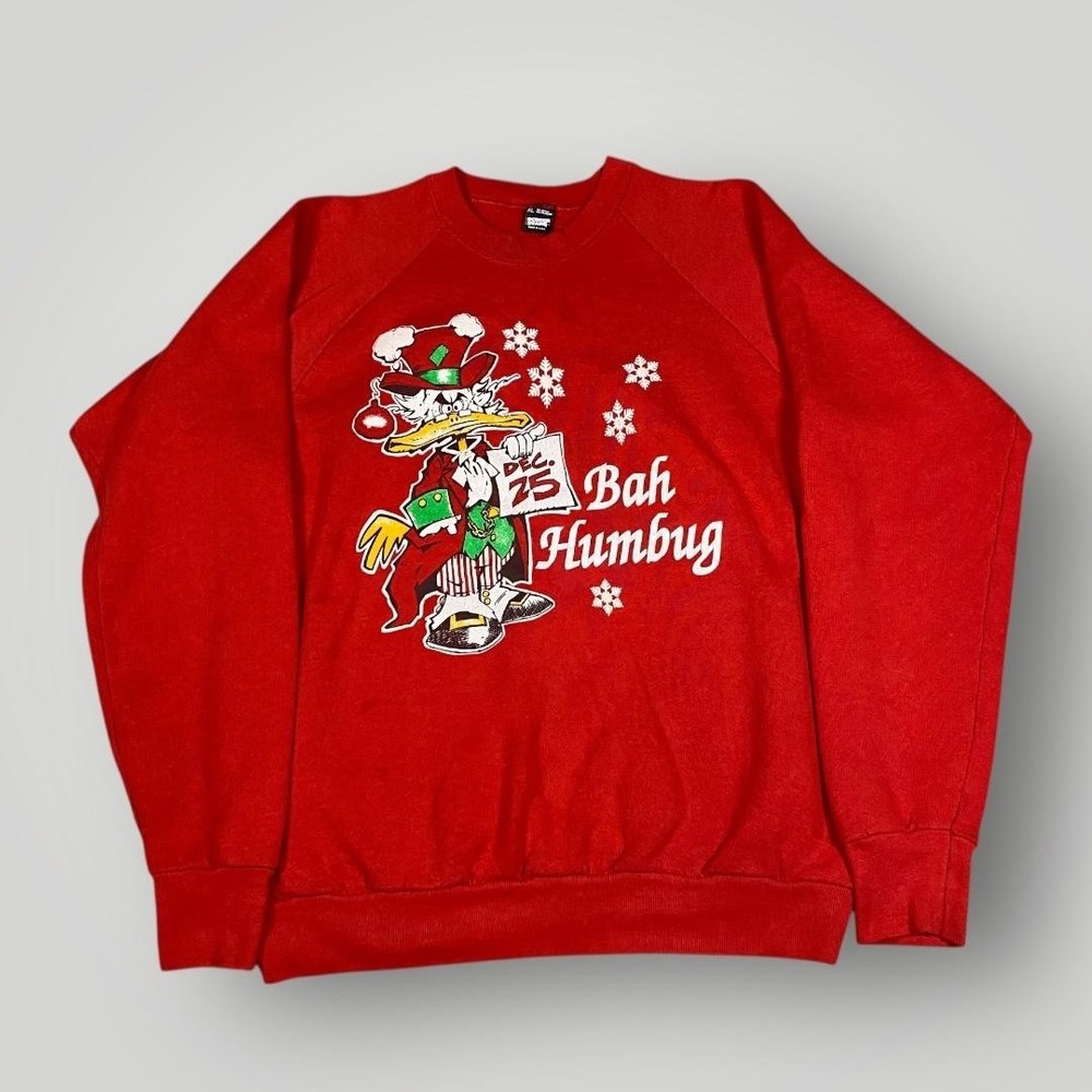 Vintage Scrooge McDuck Sweatshirt Mens XL‎ Red Bah Humbug Christmas Graphic 90s